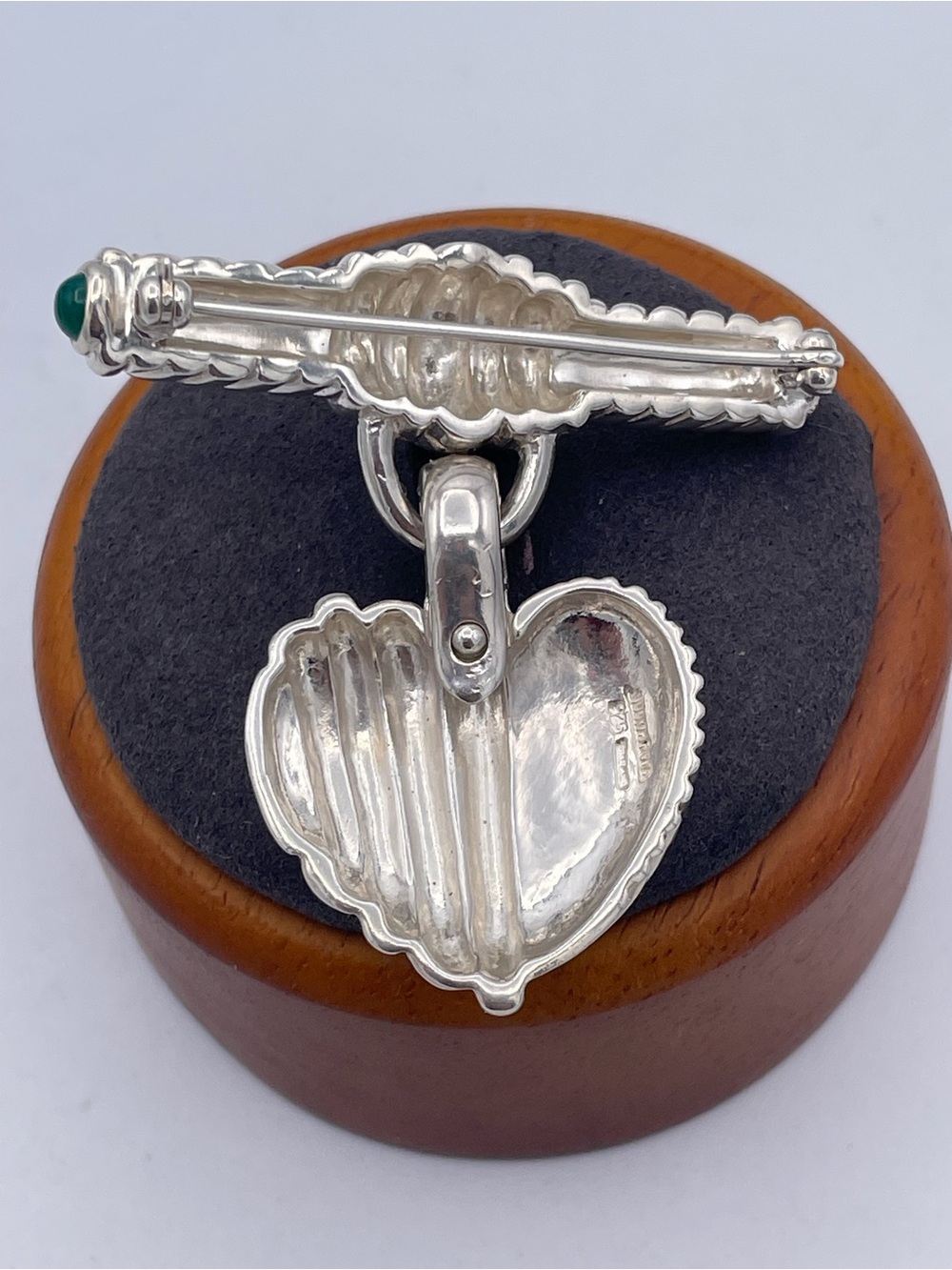 Judith Ripka Sterling Silver 925 Heart Brooch Pendant Green Chalcedony Thailand - Picture 2 of 11